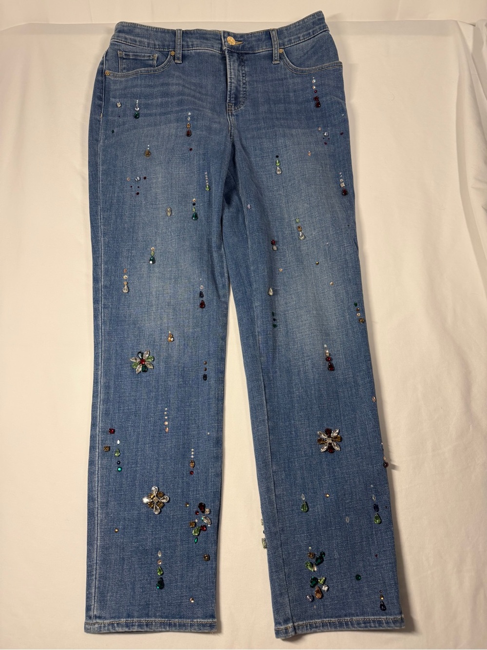 Chico's W8 GF Ankle All Over Bejeweled So Slimming Underwater Indigo Jeans